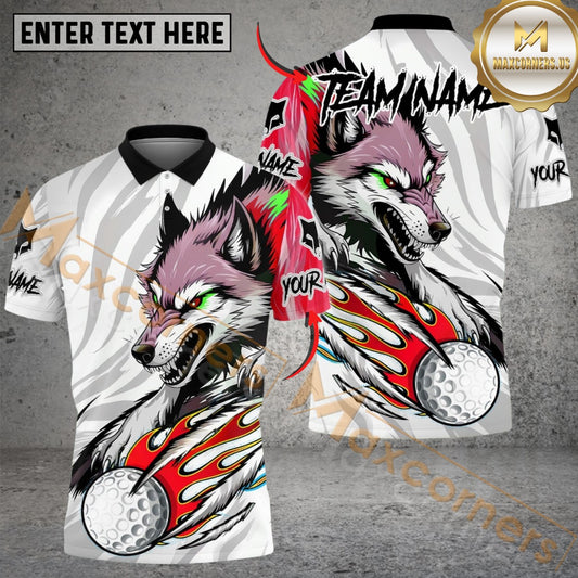 Maxcorners Savage Wolf Golf Polo Customized Name, Team Name 3D Shirts (4 Colors)
