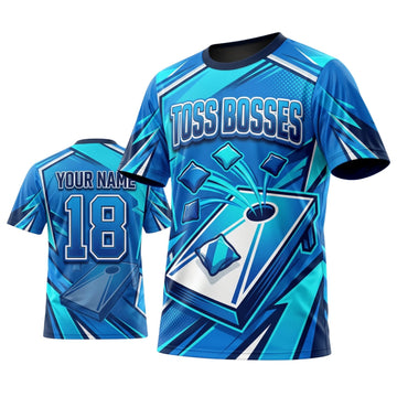 Maxcorners Cornhole Toss Bosses Blue Board Personalized Name 3D Unisex Shirt