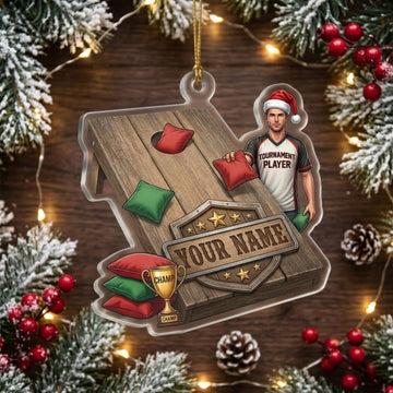 Maxcorners Cornhole Christmas Player Wooden Board Customized Name 3D Keychain And Ornament