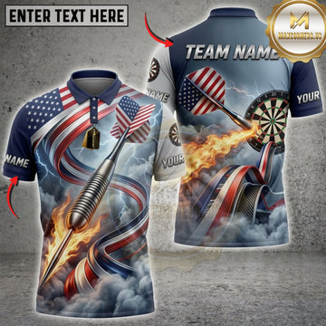 Maxcorners Darts American Flag Silver Darts And Lightning Explosion Personalized Name 3D Unisex Shirt
