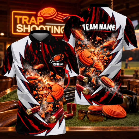 ( 6 Colors ) Maxcorners Trap Clay Shooting Explosive Clay Targets & Sharp Geometric Pattern Multicolor Customized Name, Team Name 3D Shirts