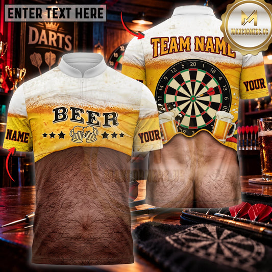 Maxcorners Darts Funny Beer Belly Golden Beer Dartboard Personalized Name 3D Unisex Shirt