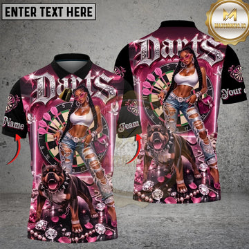 Maxcorners Darts Hip Hop Girl & Pitbull Dog Diamond Multicolor Customized Name, Team Name 3D Shirts