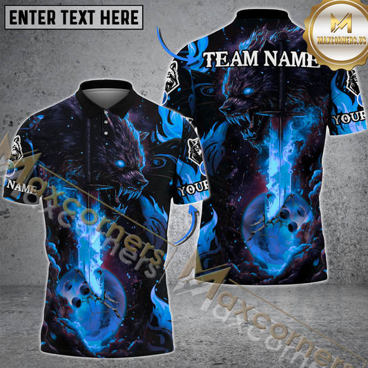 Maxcorners Fiery Wolf Bowling Jersey Multicolor Options Personalized Name, Team Name 3D Shirt