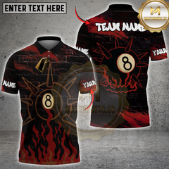 Maxcorners Billiards 8-Ball Flame Multicolor Customized Name, Team Name 3D Shirt