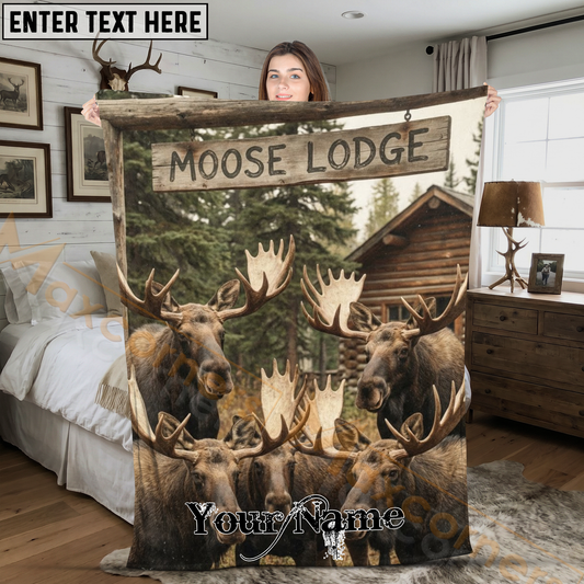 Maxcorners Funny Group of Moose under Moose Lodge Sign Personalized 3D Blanket