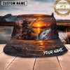 Maxcorners Skeleton Angler Fishing Sunset Personalized Name 3D Bucket Hat (12 Fish Species)