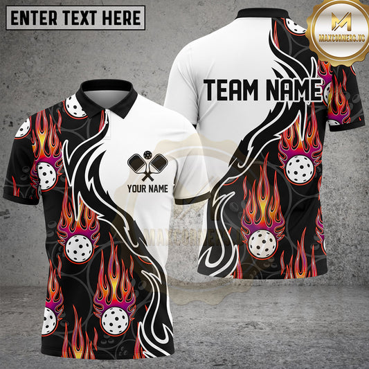 Maxcorners Pickleball Polo Flaming Ball Tribal Swirl Multiple Options Personalized Name, Team Name 3D Shirt