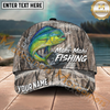 Maxcorners Fishing Gray Reed Camo Water Splash Personalized Name 3D Cap (12 Fish Species)