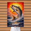 Maxcorners Striped Bass Fishing Burning Horizon Wave Style Personalized Name 3D Poster