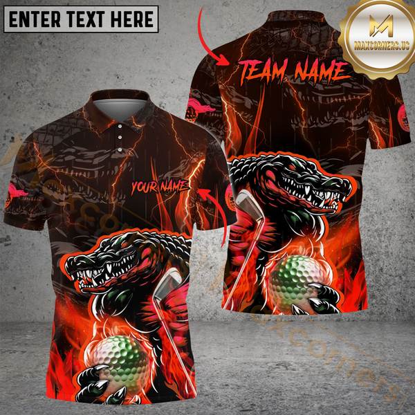 Maxcorners Golf Aliigator Multicolor Customized Name, Team Name 3D Shirts