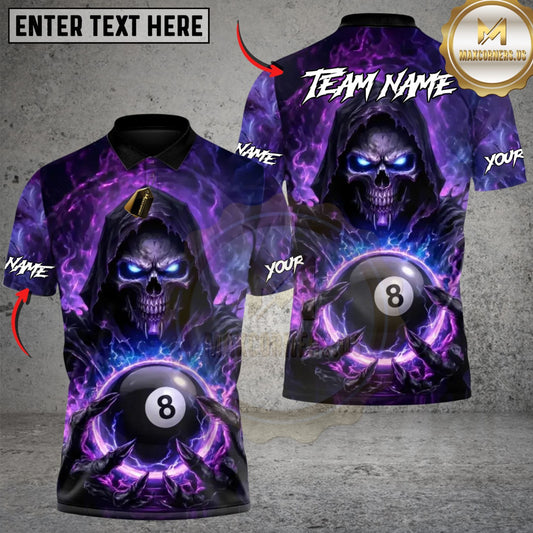 Maxcorners Ghostly Reaper 8-Ball Fire Strike Billiards Multicolor Customized Name Team Name 3D Shirts