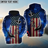 Maxcorners American Flag Fish Hook Personalized Name 3D Hoodie