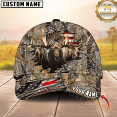 Maxcorners Moose Hunting Camo With American Flag Personalized Hat 3D Printed Multicolor