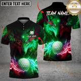 Maxcorners Water Wolf & Fire Wolf Pattern Golf Shirt – Lightning 3D Design Multicolor Customized Name, Team Name 3D Shirts