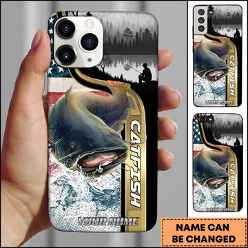 Maxcorners Catfish Fishing Rustic Lake View Personalized Name 3D Phone Case
