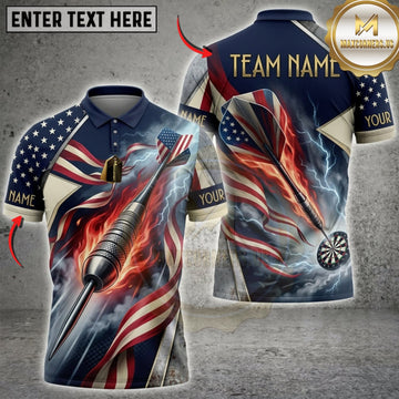 Maxcorners Darts American Flag Red Flame And Metallic Flying Darts Personalized Name 3D Unisex Shirt