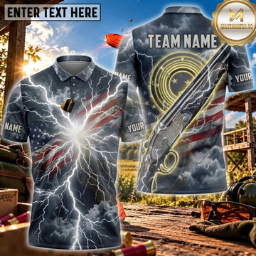 Maxcorners Clay Shooting Lightning Storm Target Personalized Name 3D Unisex Shirt