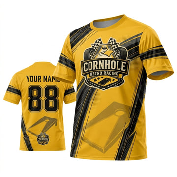 Maxcorners Cornhole Classic Yellow Black Emblem Personalized Name 3D Unisex Shirt