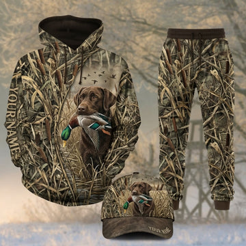 Maxcorners Duck Hunting Chocolate Labrador Duck Retriever Grass Camo Personalized 3D Shirts