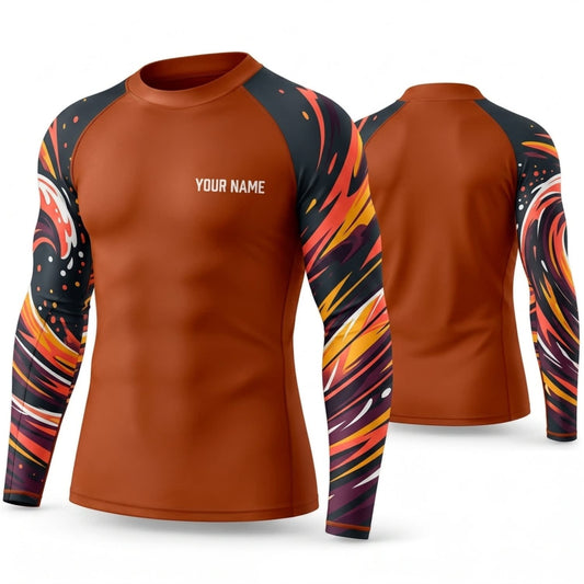 Maxcorners Personalized Retro Abstract Burnt Orange Shirt with Rainbow Stripe Sleeves 3D All Over Printed Shirts, Best Gifts for Art Lovers
