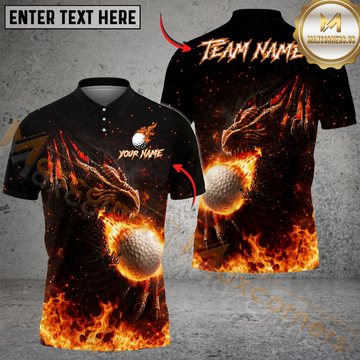 Maxcorners Fire Dragon Fairway Golf Polo Customized Name, Team Name 3D Shirts (4 Colors)