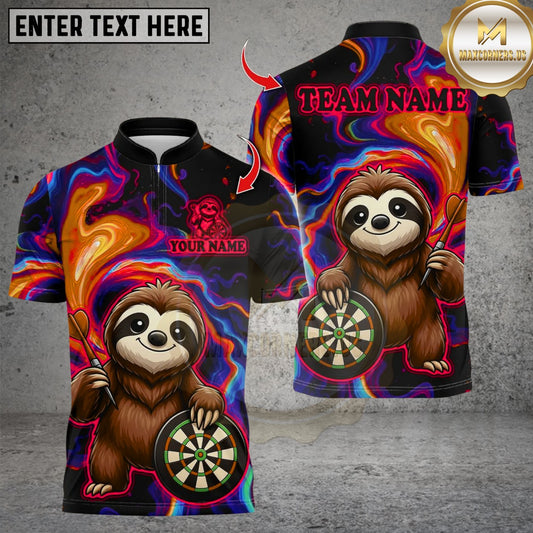 Maxcorners Darts Sloth With Dartboard Design Multicolor Customized Name, Team Name 3D Shirts
