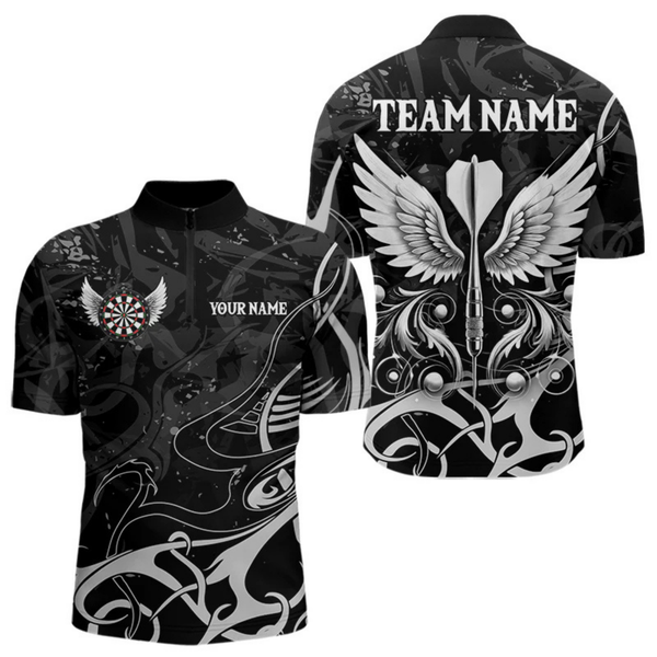 Maxcorners Personalized White Black Arrow Wings Dart Shirts For Men Team Darts Jerseys LM054