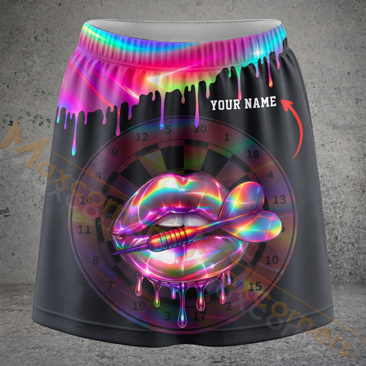 Maxcorners Darts Holographic Lips Dartboard Personalized 3D Skirts With Shorts