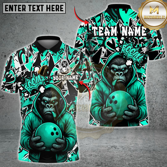 Maxcorners Angry Gorilla With Bowling Multicolor Customized Name, Team Name 3D Shirts