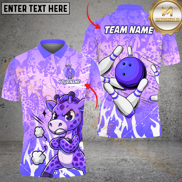 Maxcorners Bowling Giraffe Multicolor Customized Name, Team Name 3D Shirts