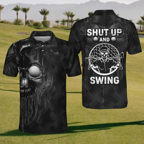 Maxcorners Shut Up And Swing Mens Golf Polo Shirt, Mens Golf Gift, Mens Golf Shirt