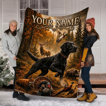 Maxcorners Hunting Black Labrador Retriever Fox Turkey Deer Boar Wildlife Custom Name 3D Blanket