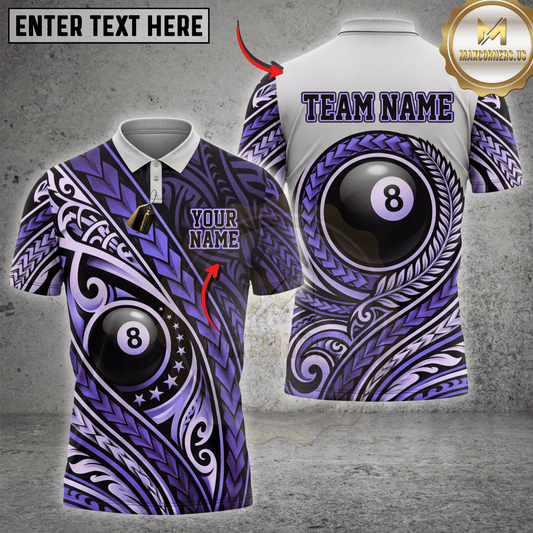 Maxcorners Eight Ball Maori Tribal Ornament Billiards Apparel Multicolor Customized Name, Team Name 3D Shirts