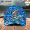 Maxcorners Fishing Blue Wave Scale Personalized Name 3D Cap (12 Fish Species)