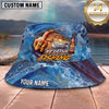 Maxcorners Fishing Blue Water Splash Personalized Name 3D Bucket Hat (12 Fish Species)
