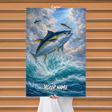 Maxcorners Yellowfin Tuna Fishing Deep Ocean Sky Style Personalized Name 3D Poster