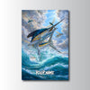 Maxcorners Blue Marlin Fishing High Jump Ocean Sky Style Personalized Name 3D Poster