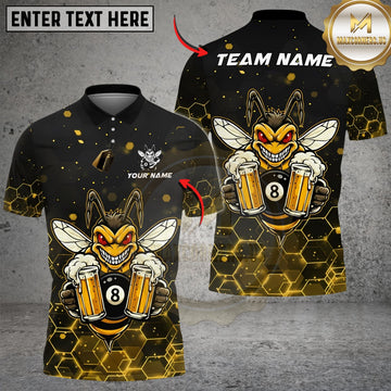 Maxcorners Billiards 8 Ball Funny Beer Bee Customized Name, Team Name 3D Shirt (6 Colors)
