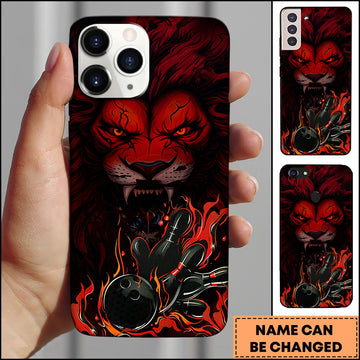 Maxcorners Bowling Fierce Lion Fire Pins Multicolor Personalized Name 3D Phone Case