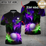 Maxcorners Water Wolf & Fire Wolf Pattern Golf Shirt – Lightning 3D Design Multicolor Customized Name, Team Name 3D Shirts