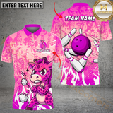 Maxcorners Bowling Giraffe Multicolor Customized Name, Team Name 3D Shirts