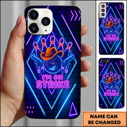 Maxcorners Bowling Neon Cowboy Strike Ball Multicolor Personalized Name 3D Phone Case