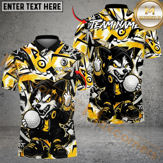 Maxcorners Savage Wolf Golfer Polo Customized Name, Team Name 3D Shirts (4 Colors)