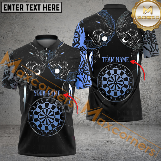 Maxcorners Darts Viking Hati And Skoll Tattoo Mutilcolor Options Personalized Name, Team Name 3D Polo Shirt