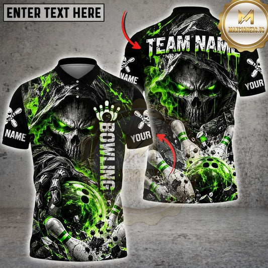 Maxcorners Bowling Evil Grim Reaper Skull Toxic Smoke Pins Strike Artwork Multicolor Customized Name, Team Name 3D Shirts