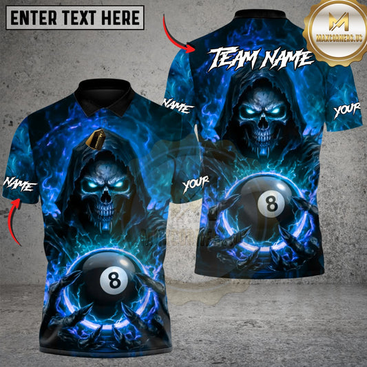 Maxcorners Ghostly Reaper 8-Ball Fire Strike Billiards Multicolor Customized Name Team Name 3D Shirts