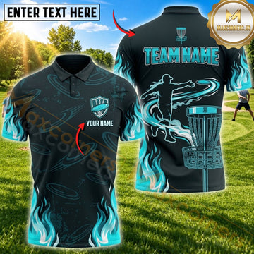 Maxcorners Disc Golf Basket & Flying Disc Graphic with Dynamic Flame Motion Design Multicolor Customized Name, Team Name 3D Shirts