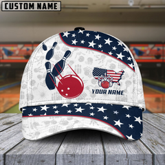 Maxcorners Bowling American Flag Multicolor Personalized Name 3D Cap