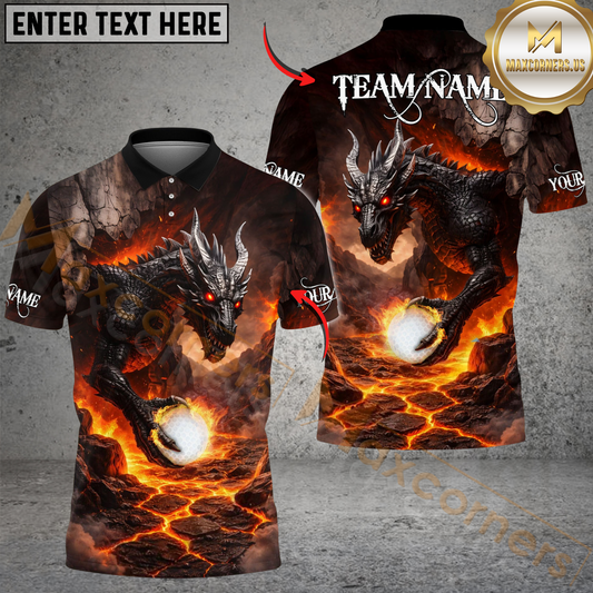 Maxcorners Golf Lava Dragon Power Design Personalized Name, Team Name 3D Shirt (4 Colors)